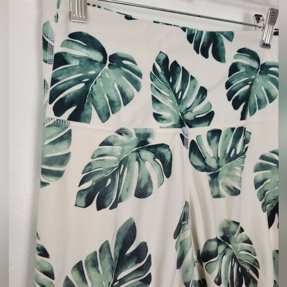 Wildfox Sweat Leggings Green Palm Print High Waist Sportswear Gym Workout Small - Picture 4 of 8